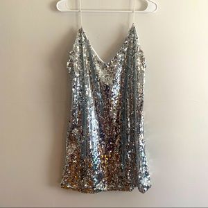 Silver sequin mini dress, Size M